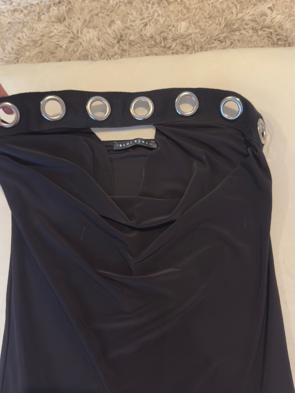 Blue Blush Black Strapless Dress with Silver Grommet Trim